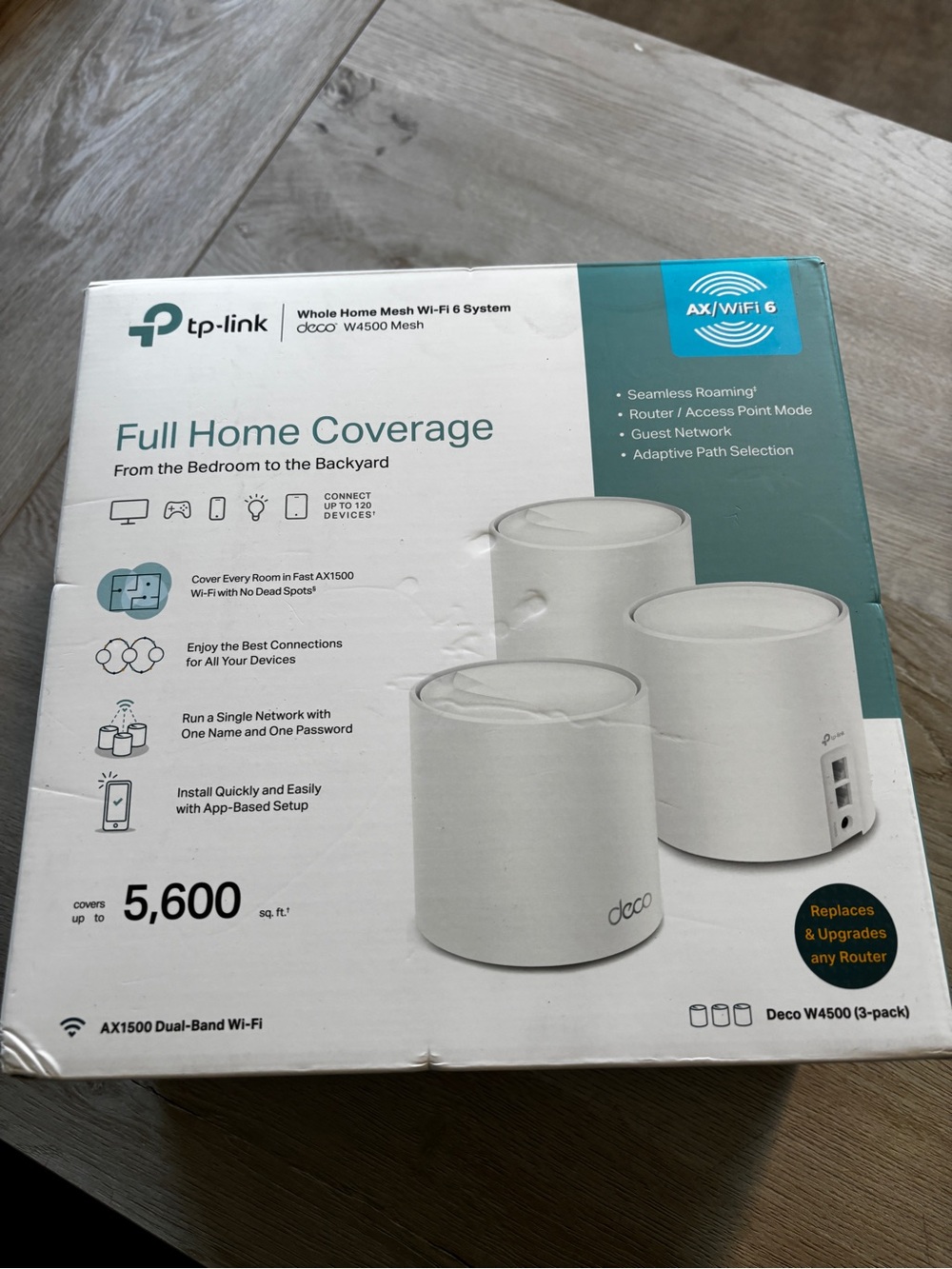 TP-Link Deco W4500 Mesh Wi‑Fi System — White and Teal Accents (3-Pack)